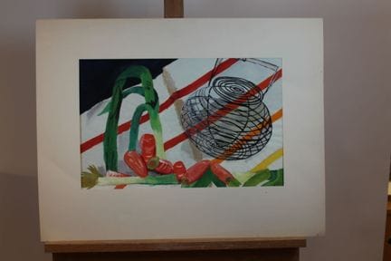Y.NIVET 
Nature morte aux poireaux et panier
Gouac
