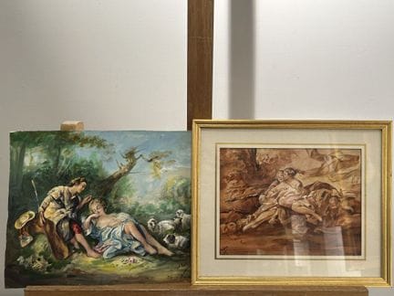 Deux scènes galantes d'après Boucher
Aquarelle
Sig