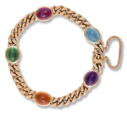 Gemstone bracelet
2nd half 20th century
14k gold, 