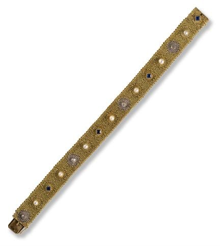 Gold bracelet with pearls, sapphires and diamonds
