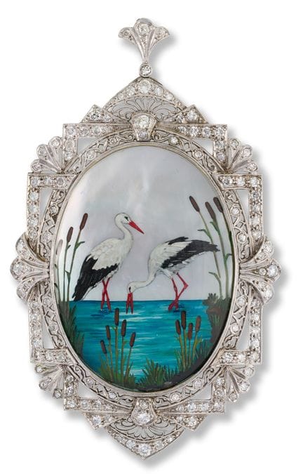 Stork pendant
1st half 20th century
platinum, pain