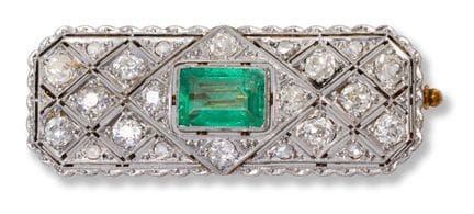 Emerald brooch
1920s/1930s
silver on gold, 1 emera