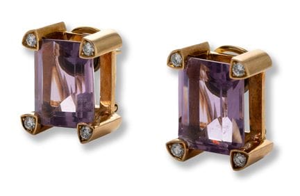 Amethyst stud earrings
21st century
14k gold, emer