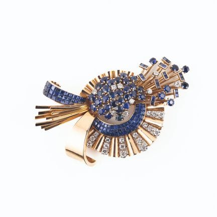 Sapphire brooch
France, 1940s
platinum, 18k gold, 
