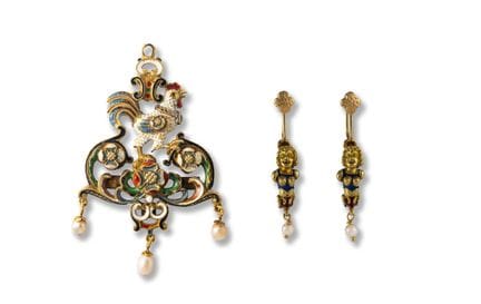 Renaissance-style choker and earrings
probably 19t