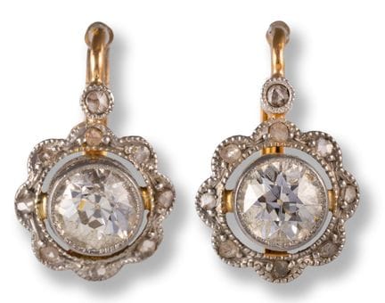 Diamond earrings
1st half 20th century
silver on g