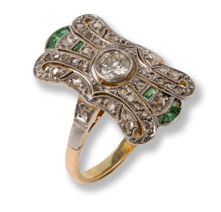 Emerald ring
1920s/1930s
silver on 14k gold, Old E