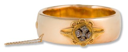 Gold and diamond bangle
19th century
14k gold, ros
