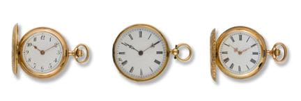 Tre piccoli orologi da tasca
XIX secolo
Cassa: oro
