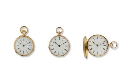 Tre piccoli orologi da tasca
XIX secolo
Cassa: oro