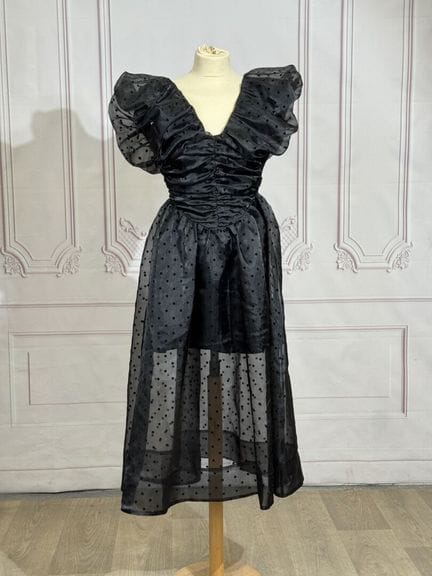 GANNI - Robe mi longue, voile de polyester noir à 