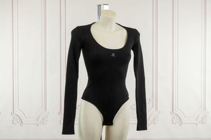 COURREGES - Body cottelé noir, décolleté rond, man