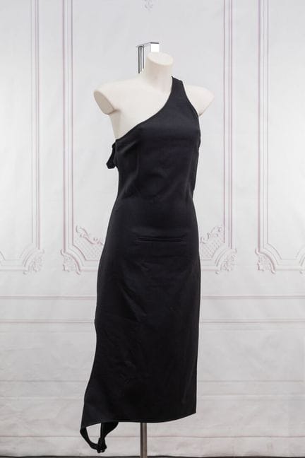 COURREGES - Robe longue en étamine de laine noire,