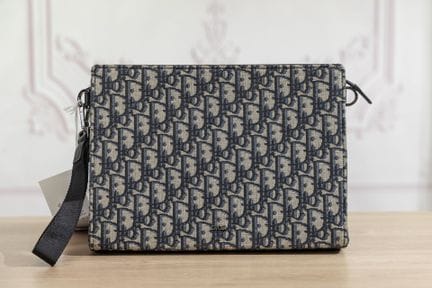 DIOR - Pochette en toile jacquard signé oblique bl