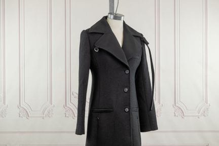 COURREGES - Manteau noir bi matière à ample col cr