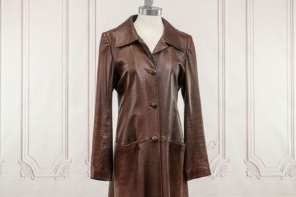 JITROIS - Long manteau en cuir agneau marron, col 