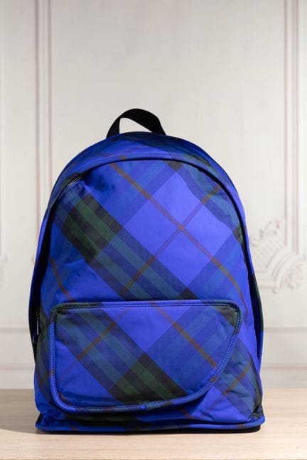 BURBERRY - Sac à dos, toile motif tartan bleu, pet