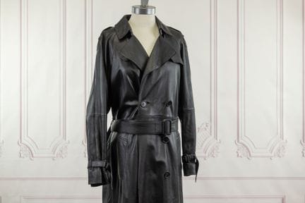 MASSIMO DUTTI - Trench coat en cuir noir, col, dou