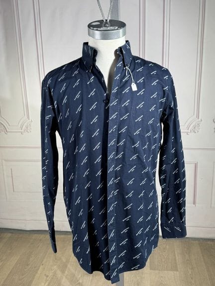 BALENCIAGA - Camicia in cotone navy stampata con i