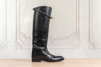 HERMES - Paire de bottes cavalières en cuir noir r