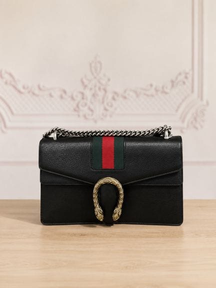 GUCCI - Sac "Dyonisus" en cuir noir rehaussé de la