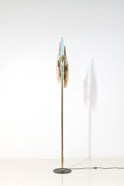 马克斯·英格兰（1908-1969）
落地灯——“大丽花”款
黄铜、烤漆金属和彩绘玻璃
Fontan