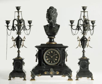 Conjunto de candelabro y reloj, Napoleón III, Fran