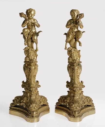 Pair of ornaments topped with satyrs, Louis Philip