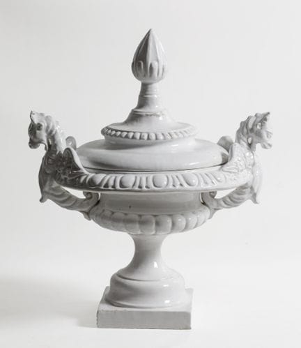 Centro de mesa de cerámica esmaltada en blanco, si