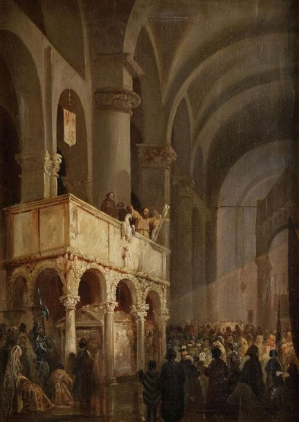 ANONYM 
(19. Jahrhundert)
„Predigt in der Basilika