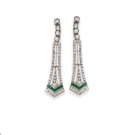 OHRRINGE, LANG, IM ART-DECO-STIL, MIT DIAMANTEN UN