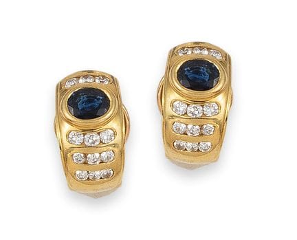 OHRRINGE, GOLD, SAPHIRE UND BRILLANTGESCHLIFFENE D