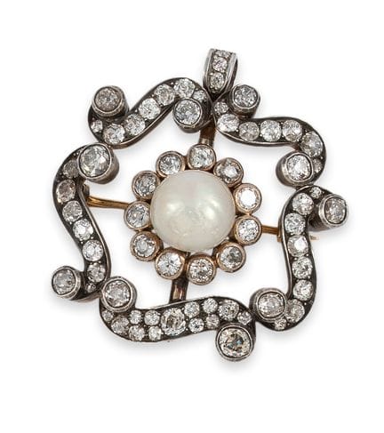 BROCHE DÉTACHABLE, XIXe SIÈCLE, OR, ARGENT ET DIAM
