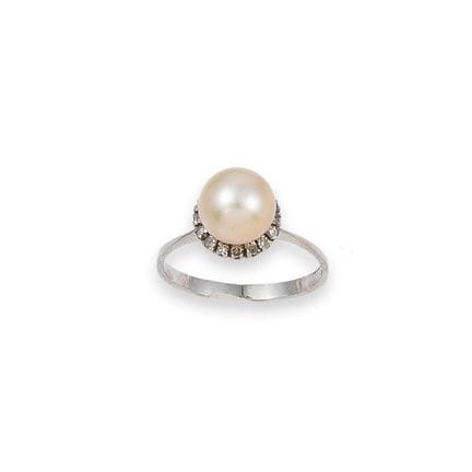 ANELLO, ORO, DIAMANTI A TAGLIO BRILLANTE E PERLA
A