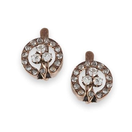 BOUCLES D'OREILLES, FIN DU XIXe SIÈCLE, OR ET DIAM