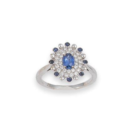 RING MIT SAPHIR UND BRILLANTGESCHLIFFENEN DIAMANTE