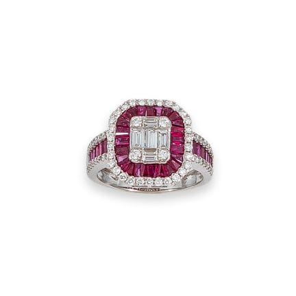RING, WEISSGOLD MIT DIAMANTEN UND RUBIEN
Ring aus 