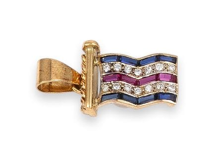 COLGANTE, BANDERA, ORO, RUBÍES, ZAFIROS Y DIAMANTE