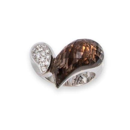 ANELLO IN ORO BIANCO CON DIAMANTI E QUARZO FUMÉ
An