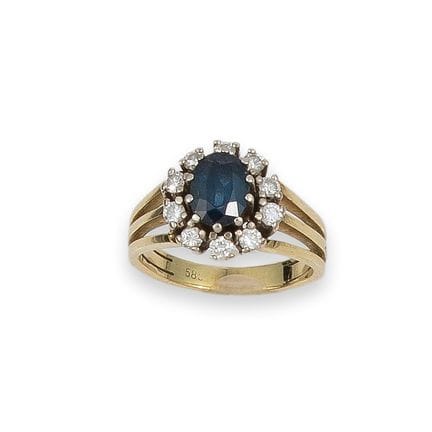 BAGUE EN OR 14 CARATS AVEC SAPHIR ET DIAMANTS
Bagu
