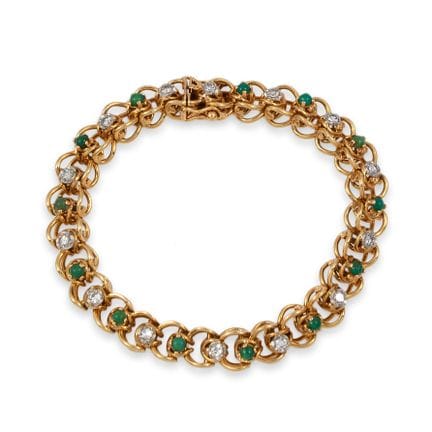 BRACELET VINTAGE EN OR, DIAMANTS ET TURQUOÎSES
Bra