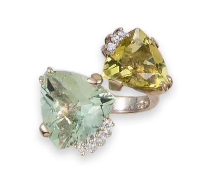 RING, „TOI ET MOI“, GOLD, AQUAMARIN, ZITRONENQUARZ
