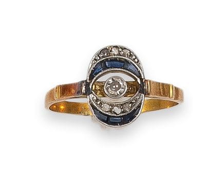 RING, ART DECO, GOLD MIT PLATINVERZIERTEN FASSUNGE