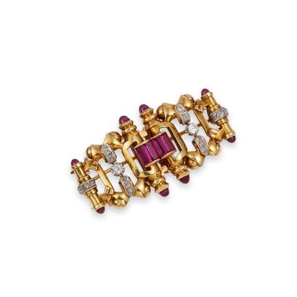 BROCHE, STYLE RÉTRO, DÉTACHABLE, EN OR, AVEC DES R