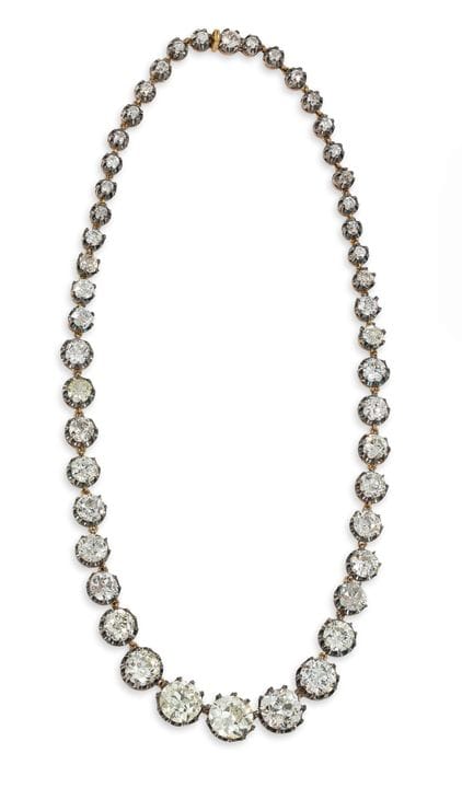 COLLAR ANTIGUO DE ORO Y PLATA CON DIAMANTES EN ENG