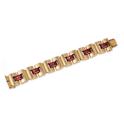 BRACELET, OR ET RUBIS SYNTHÉTIQUES
Large bracelet 