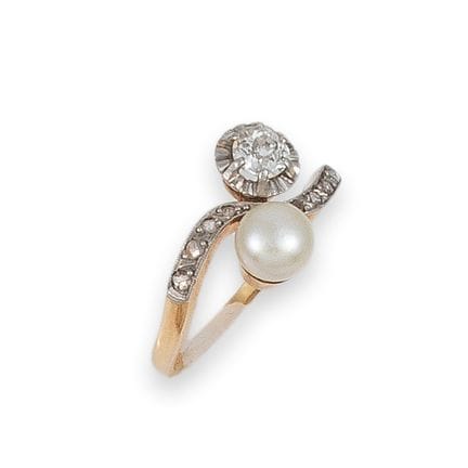 BAGUE, ANNÉES 1920, « TOI ET MOI », OR AVEC PERLE 