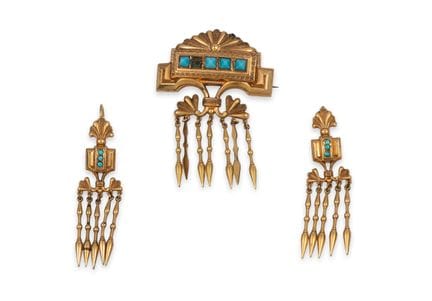 BROCHE ET BOUCLES D'OREILLES, FIN DU XIXe SIÈCLE, 