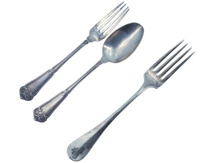 Silberbesteck (950‰) mit lanzettförmigem Dekor und