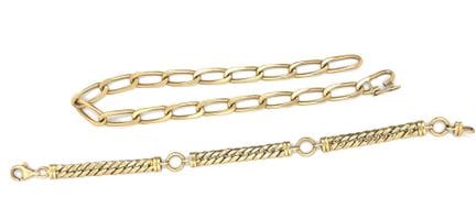 Two gold (750‰) BRACELETS with flexible, hinged li